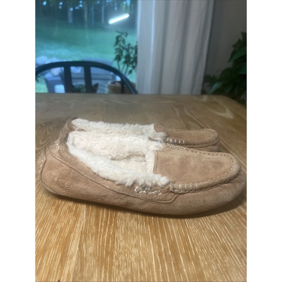 UGG Women's Ansley Slippers‎ Slip On Shoes Chestnut Suede Fur Lined Size 7 US - Picture 1 of 11
